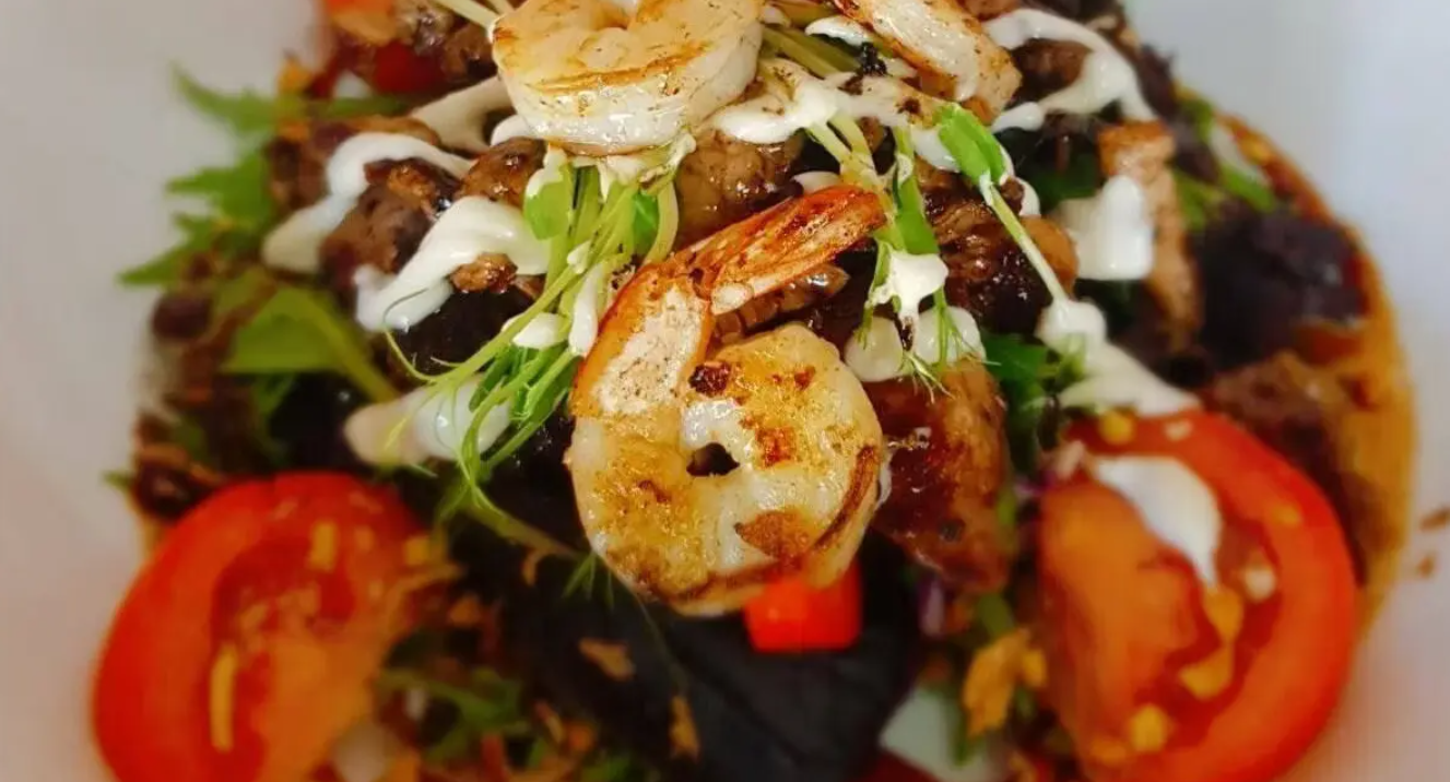 Dining at Whalebone Brewing Company Exmouth Prawn dish served at Whalebone Brewing Company in Exmouth